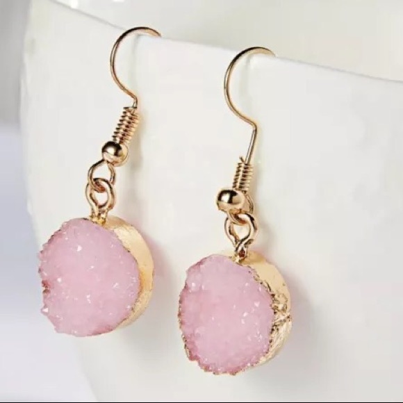 MORE COMING Rose Quartz Druzy Earrings - Picture 3 of 7